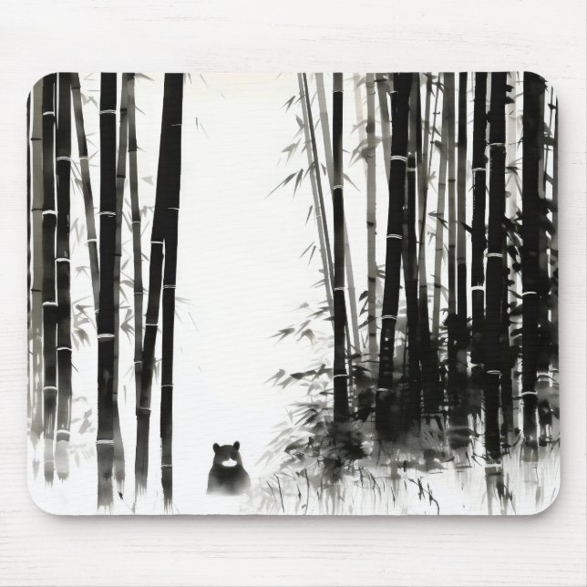 Alfombrilla De Ratón Pintura de tinta de bosque de bambú negro (Frente)