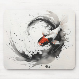 Alfombrilla De Ratón Pintura de tinta de pescado de Koi