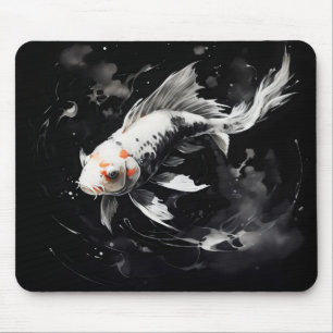 Alfombrilla De Ratón Pintura de tinta negra de pez koi