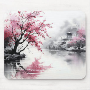 Alfombrilla De Ratón Pintura de tinta Sakura de primavera
