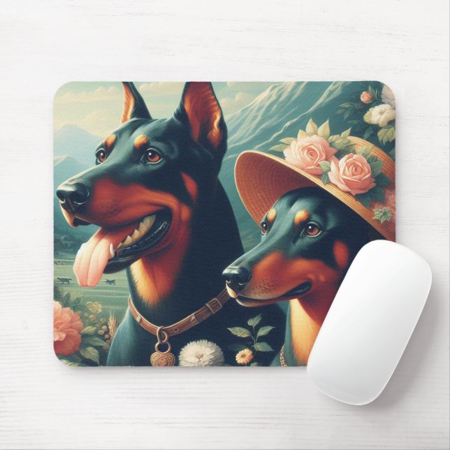 Alfombrilla De Ratón Pintura de Vintage Cute Doberman (Con ratón)