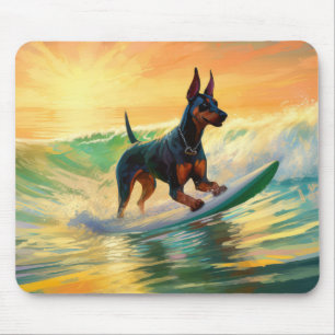 Alfombrilla De Ratón Pintura Doberman Beach Surfing
