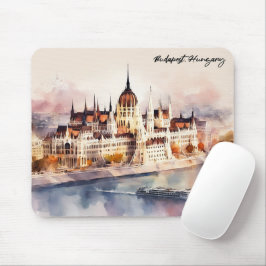 Alfombrilla De Ratón Pintura en acuarela de Budapest Hungría Vista pano