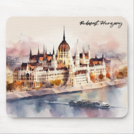 Alfombrilla De Ratón Pintura en acuarela de Budapest Hungría Vista pano
