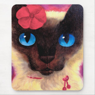 Alfombrilla De Ratón Pintura felina del mascota del gato siamés - mult