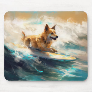 Alfombrilla De Ratón Pintura finlandesa de Lapphund Beach Surfing