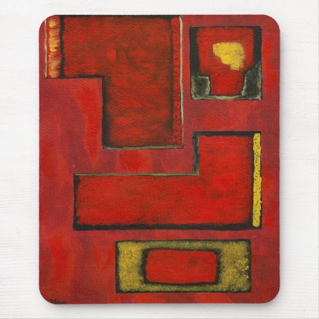 Alfombrilla De Ratón Pintura negra roja del arte geométrico abstracto (Frente)