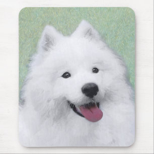 Alfombrilla De Ratón Pintura samoyada - Arte de perro original curado