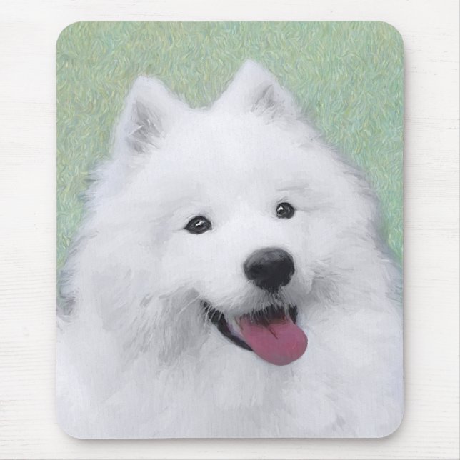 Alfombrilla De Ratón Pintura Samoyed - Arte Perro Original Cuto (Frente)