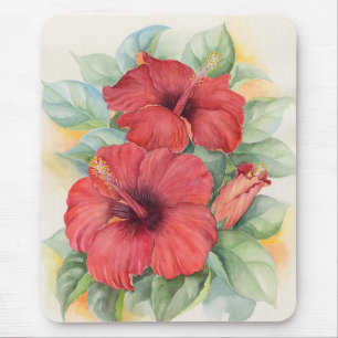 Alfombrilla De Ratón Pintura tropical de la flor del hibisco rojo -
