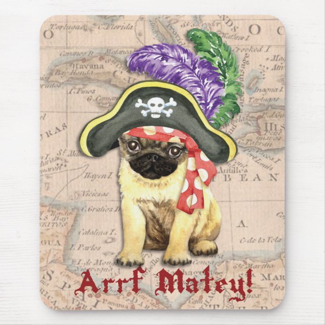 Alfombrilla De Ratón Pirata Pug (Frente)