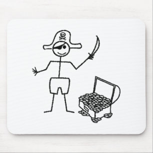 Alfombrilla De Ratón Pirata Stickman con el tesoro del pecho