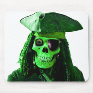 Alfombrilla De Ratón Pirata verde de neón con skully y remiendo