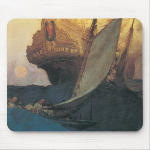 Alfombrilla De Ratón Pirata vintage, ataque a un galeón por Howard Pyle
