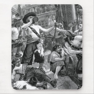 Alfombrilla De Ratón Piratas antiguos luchando y bebiendo en el barco