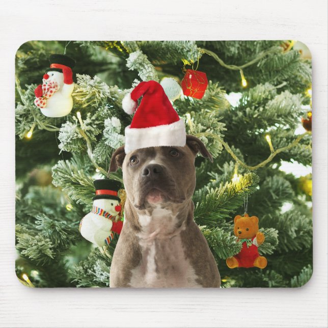 Alfombrilla De Ratón Pitbull Perro Árbol de Navidad Ornamentos Snowman (Frente)