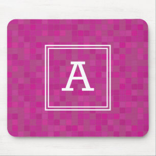Alfombrilla De Ratón Píxeles de mosaico rosa monograma personalizado