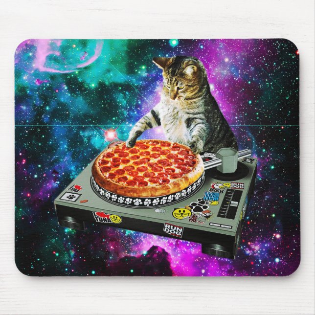 Alfombrilla De Ratón Pizza de gato dj espacial (Frente)