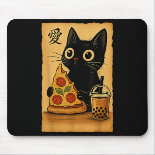 Alfombrilla De Ratón Pizza Kawaii japonesa Anime Cat Un Té Cat Comiendo