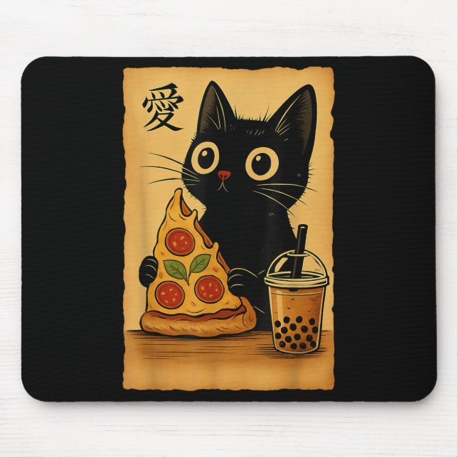 Alfombrilla De Ratón Pizza Kawaii japonesa Anime Cat Un Té Cat Comiendo (Frente)