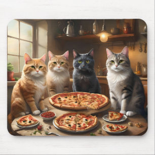 Alfombrilla De Ratón "Pizza Paw-ty: ¡Cuatro gatos cavando!"