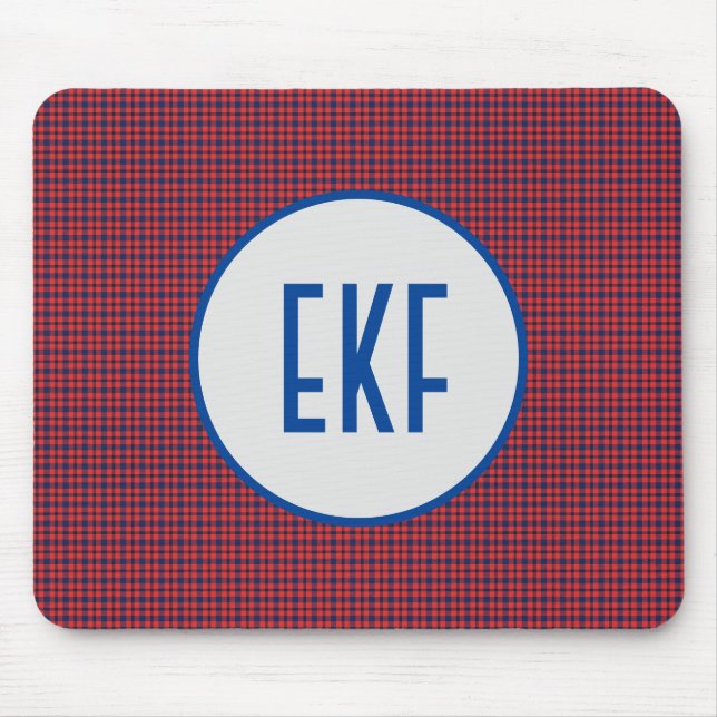 Alfombrilla De Ratón Placa Monogramada personalizada en rojo y azul (Frente)
