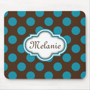 Alfombrilla De Ratón Placa Nameplate con puntos de polka azul marrón qu