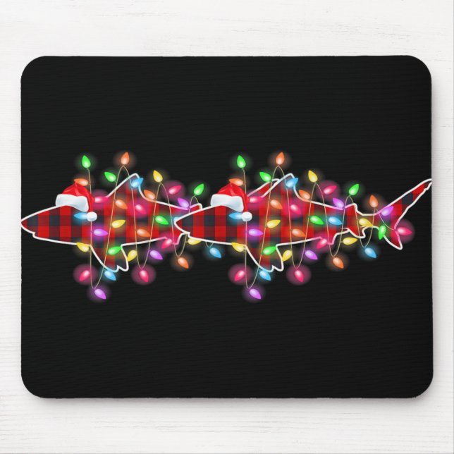Alfombrilla De Ratón Plaid Buffalo Shark Christmas Pajamas Xmas Lights  (Frente)