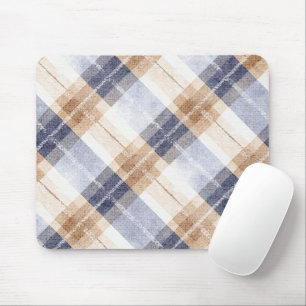 Alfombrilla De Ratón Plaid de rayas azul marrón crema