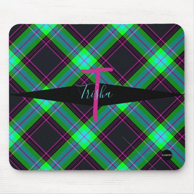 Alfombrilla De Ratón Plaid Mousepad - HAMbyWG - Negro, menta, rosa (Frente)