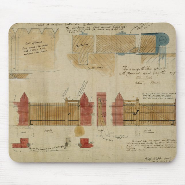 Alfombrilla De Ratón Planes y elevaciones para la casa roja, Bexley Hea (Frente)