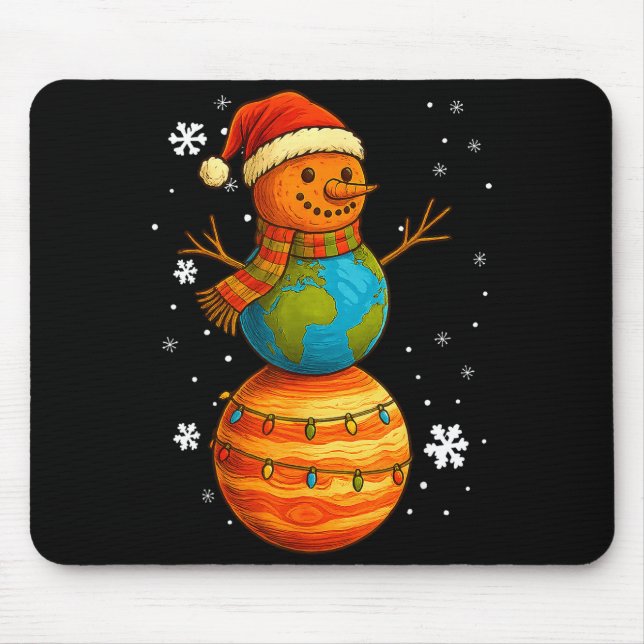 Alfombrilla De Ratón Planet Snowman Earth Saturn Christmas Holiday Art  (Frente)
