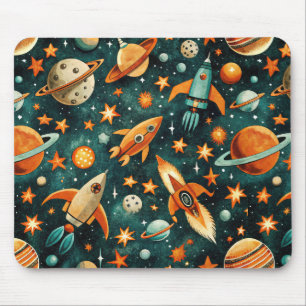 Alfombrilla De Ratón Planeta Naranja Teal Espacio Atómico de Mitad de S