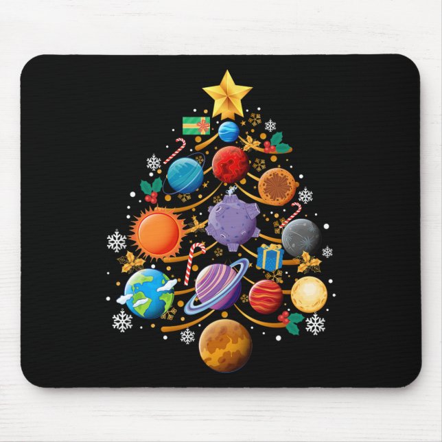 Alfombrilla De Ratón Planetas del Sistema Solar Árbol de Navidad Astron (Frente)