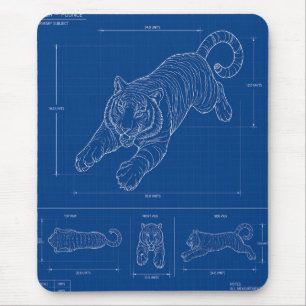 Alfombrilla De Ratón Plano de salto de tigre – Póster de arte de línea