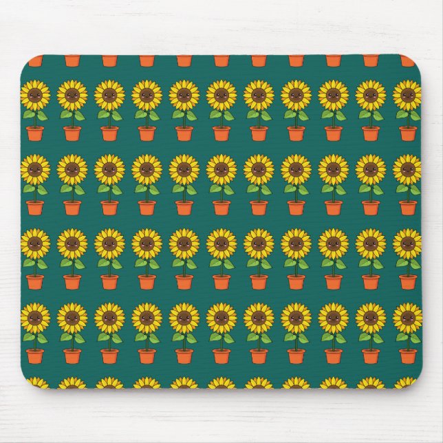 Alfombrilla De Ratón Planta de girasol de Kawaii en una olla (Frente)