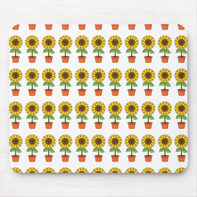 Alfombrilla De Ratón Planta de girasol de Kawaii en una olla (Frente)