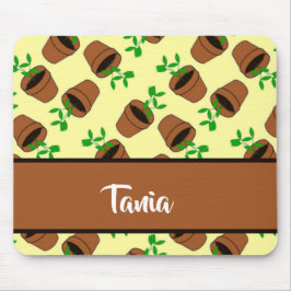 Alfombrilla De Ratón Planta verde en olla de terracota en amarillo