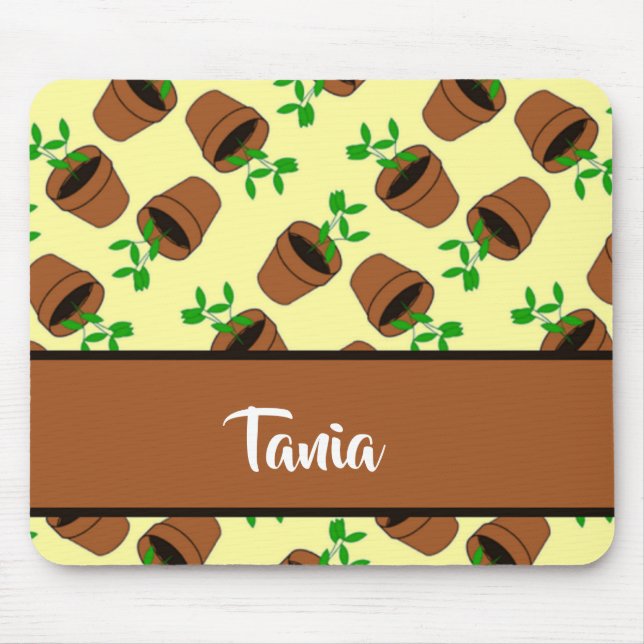 Alfombrilla De Ratón Planta verde en olla de terracota en amarillo (Frente)