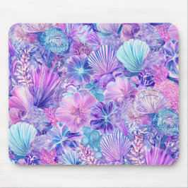 ALFOMBRILLA DE RATÓN PLANTAS Y CONCHAS SUBMARINAS AZUL ROSA PURPURA