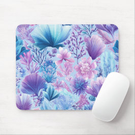 ALFOMBRILLA DE RATÓN PLANTAS Y CONCHAS SUBMARINAS AZUL ROSA PURPURA