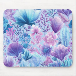 ALFOMBRILLA DE RATÓN PLANTAS Y CONCHAS SUBMARINAS AZUL ROSA PURPURA