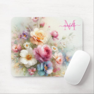 Alfombrilla De Ratón Plantilla de Floral Aquarell Personalizada Monogra
