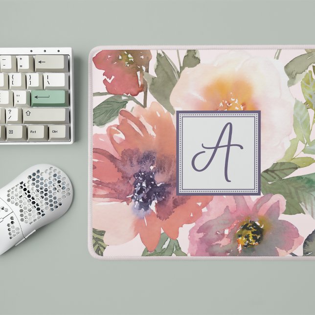 Alfombrilla De Ratón Plantilla de módulo de monograma floral acuarela (Subido por el creador)