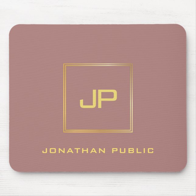 Alfombrilla De Ratón Plantilla de Monograma Dorado personalizado Elegan (Frente)