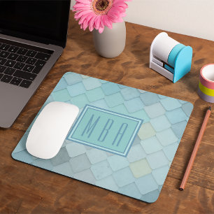 Alfombrilla De Ratón Plantilla de Mousepad de monograma de escalas azul