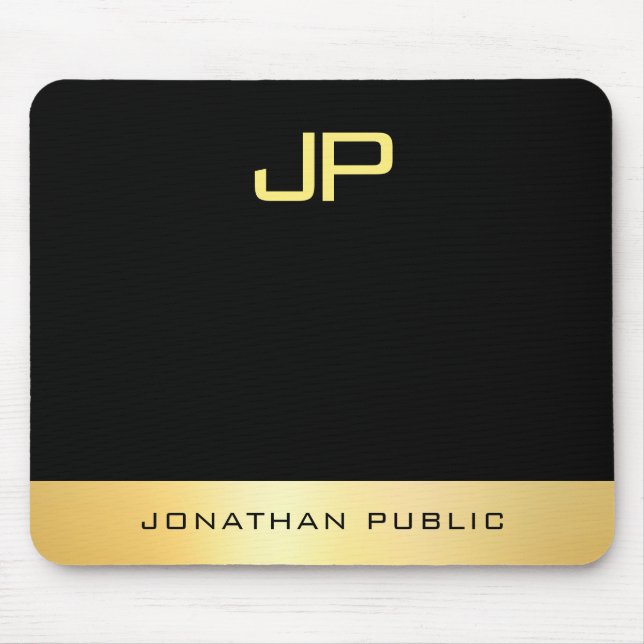 Alfombrilla De Ratón Plantilla Monogramada Faux Gold Black Elegant (Frente)