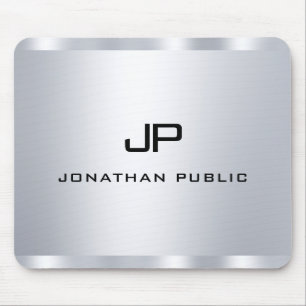 Alfombrilla De Ratón Plantilla monogramada metálica plateada