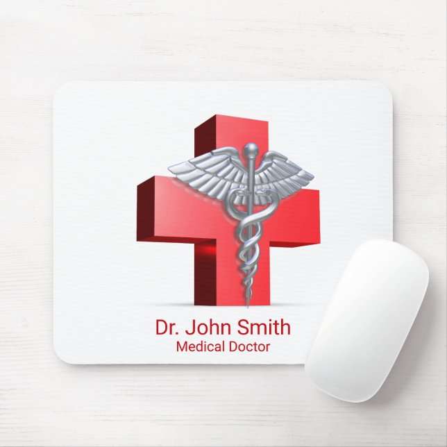 Alfombrilla De Ratón Plata 3D Caduceus Cross Red Medical (Con ratón)