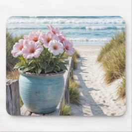 Alfombrilla De Ratón Playa Con Petunias Rosa